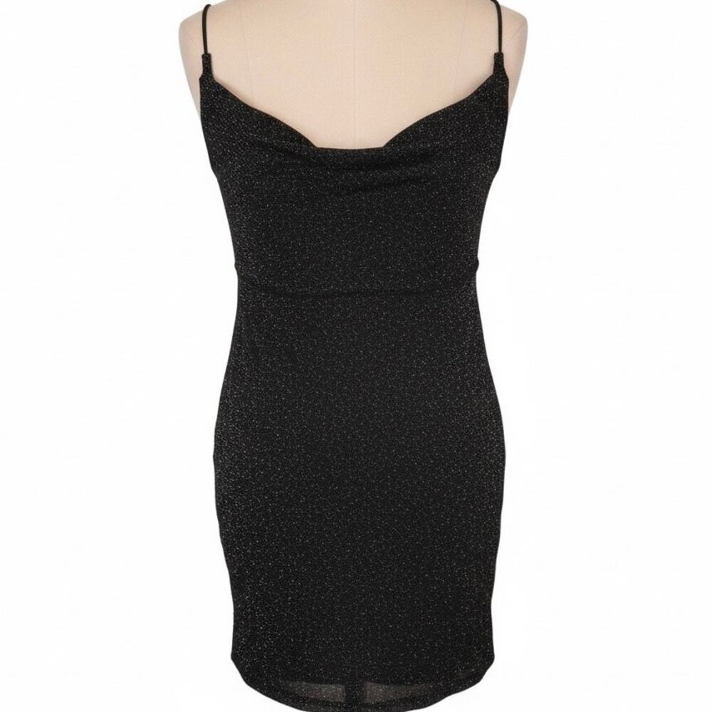 Showpo “Explain It To Me” Mini Dress Black Glitter Cowl Neck Slip Dress Size 0 - Picture 2 of 4